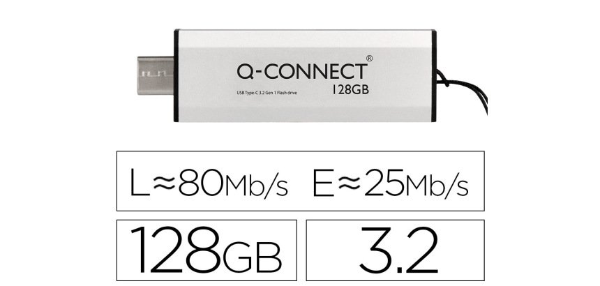 Memoria usb q-connect flash drive 128 gb 3.2 tipo c