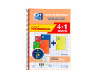 Cuaderno espiral oxford tapa extradura folio 80 hojas 90 gr milimetrado colores vivos pack de 4+1 unidades