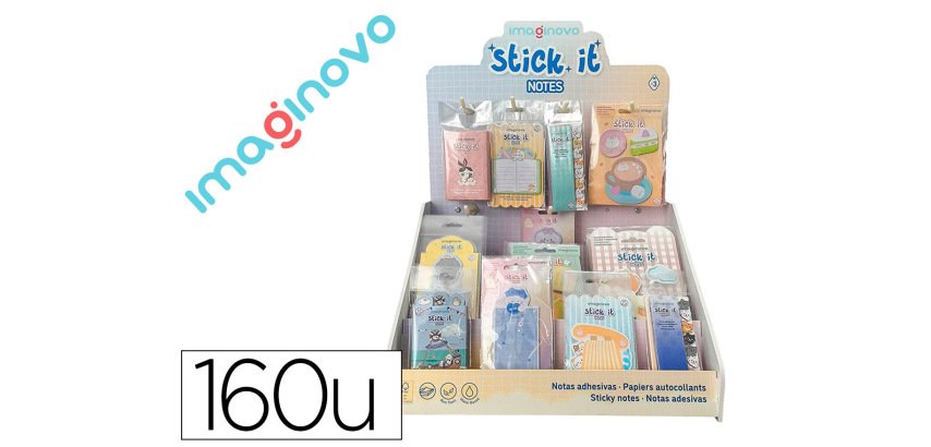 Bloc notas adhesivas imaginovo expositor sobremesa pvc 160 unidades surtidas 310x270x420 mm