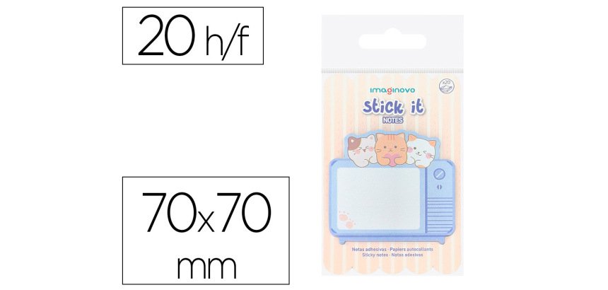Bloc notas adhesivas imaginovo meow 20 hojas television 70x70 mm