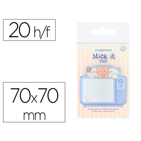 Bloc notas adhesivas imaginovo meow 20 hojas television 70x70 mm