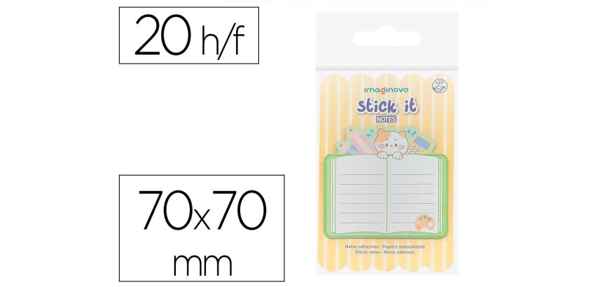 Bloc notas adhesivas imaginovo meow 20 hojas cuaderno 70x70 mm