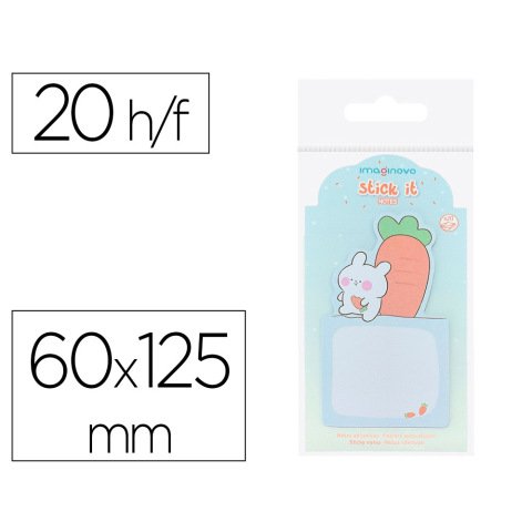 Bloc notas adhesivas imaginovo bunny con soporte 20 hojas azul 60x125 mm