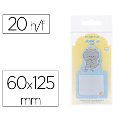 Bloc notas adhesivas imaginovo bunny con soporte 20 hojas gato azul 60x125 mm