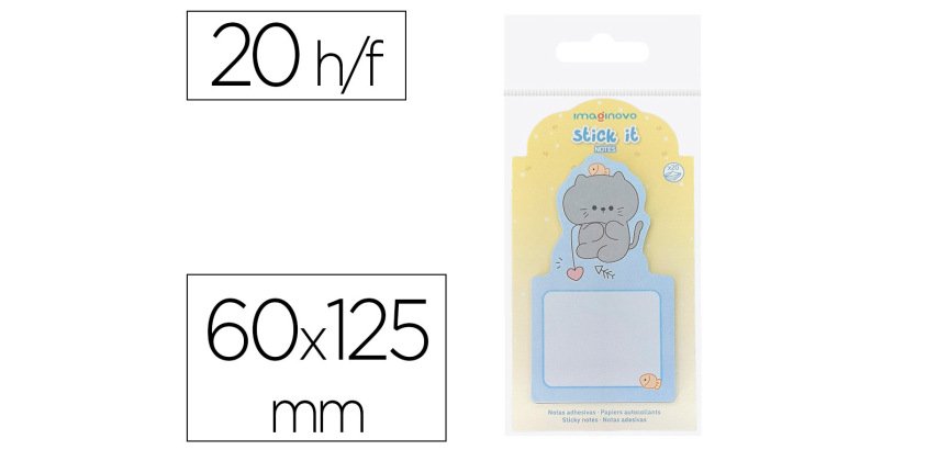 Bloc notas adhesivas imaginovo bunny con soporte 20 hojas gato azul 60x125 mm