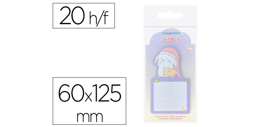 Bloc notas adhesivas imaginovo bunny con soporte 20 hojas morado 60x125 mm