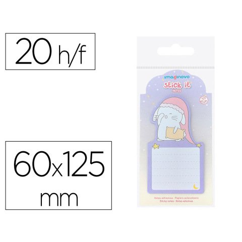 Bloc notas adhesivas imaginovo bunny con soporte 20 hojas morado 60x125 mm