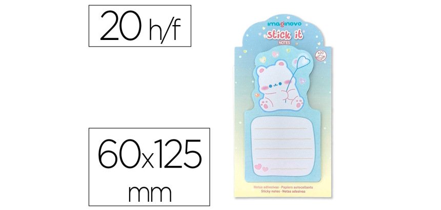 Bloc notas adhesivas imaginovo bunny con soporte 20 hojas azul 60x125 mm oso