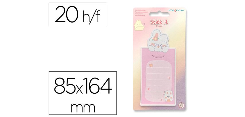 Bloc notas adhesivas imaginovo letter con mensaje trasero conejito rosa 20 hojas 85x164 mm