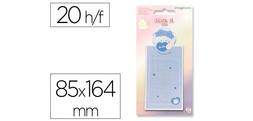 Bloc notas adhesivas imaginovo letter con mensaje trasero conejito azul 20 hojas 85x164 mm