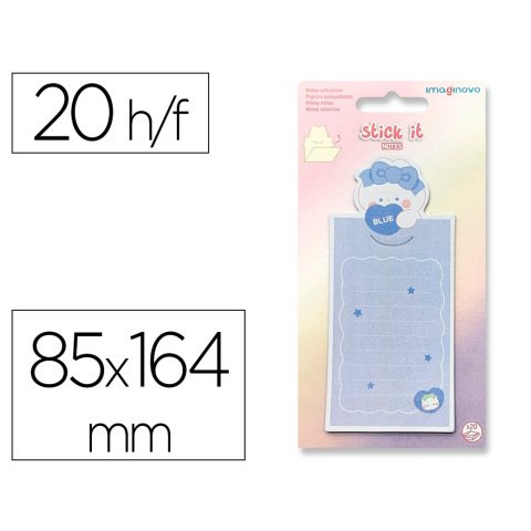 Bloc notas adhesivas imaginovo letter con mensaje trasero conejito azul 20 hojas 85x164 mm