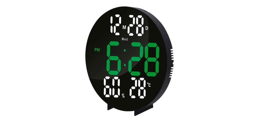 Reloj q-connect digital de pared digital con alarma redondo 27 cm