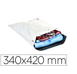 Sobre q-connect de plastico bolsa para envios 100% recicladas con autocierre color blanco 340x420 mm
