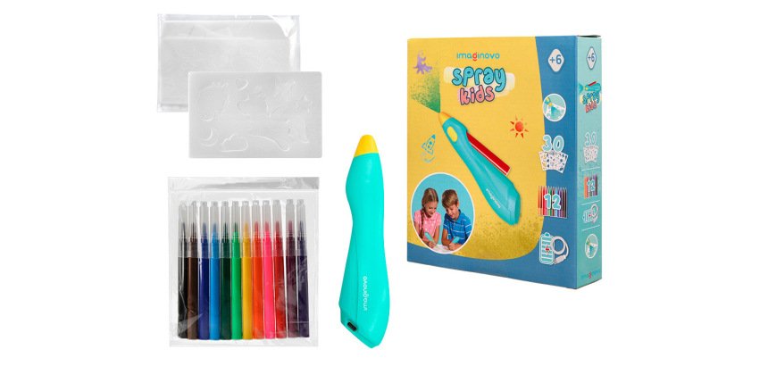 Aerografo infantil imaginovo recargable con usb contiene 30 plantillas y 12 rotuladores colores surtidos