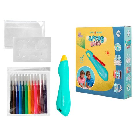 Aerografo infantil imaginovo recargable con usb contiene 30 plantillas y 12 rotuladores colores surtidos