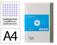 Recambio antartik a4 80 hojas 90gr cuadro 5 mm 4 taladros bandas de 5 colores pasteles