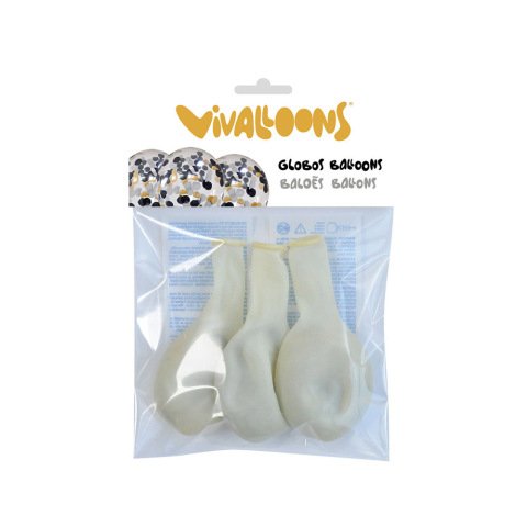 Globo 100% latex biodegradable vivalloons con cofetti metalizado oro/negro bolsa de 5 unidades