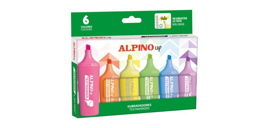 Rotulador fluorescente alpino up caja de 6 unidades colores surtidos
