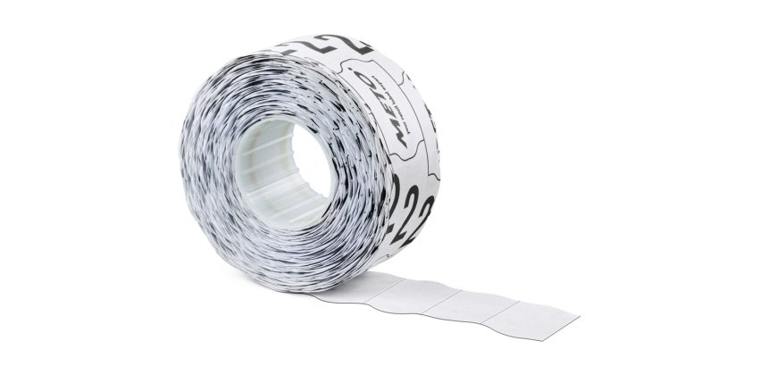 Etiquetas meto blanca 26x16 mm troqueladas adhesivo permanente rollo de 1000 unidades