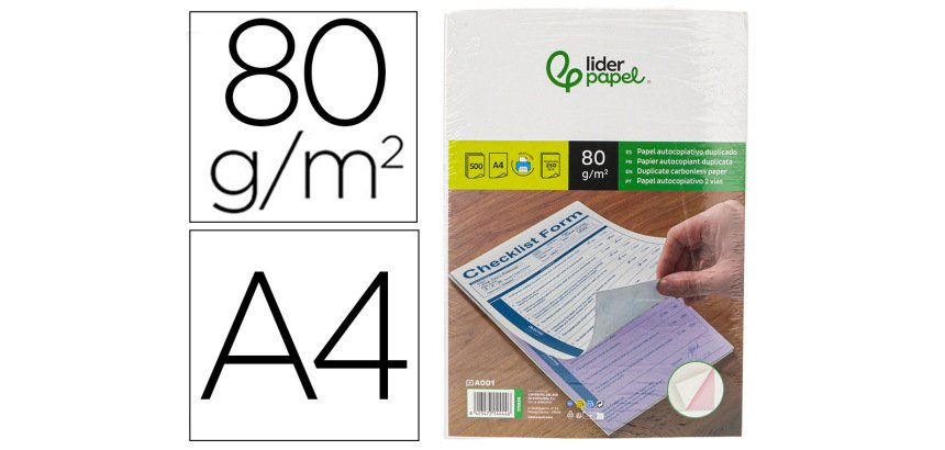Papel autocopiativo liderpapel a4 prealzado duplicado blanco y rosa 80 g 500 hojas (250 juegos)