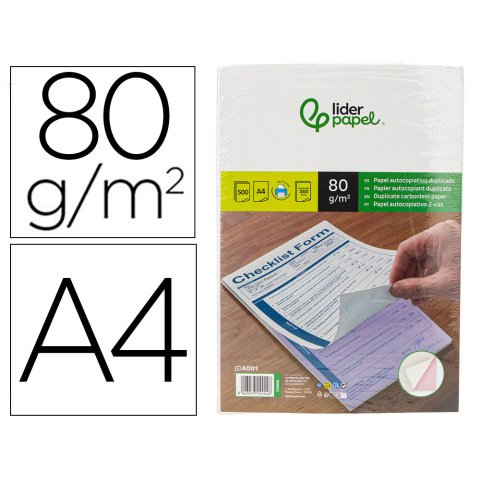 Papel autocopiativo liderpapel a4 prealzado duplicado blanco y rosa 80 g 500 hojas (250 juegos)