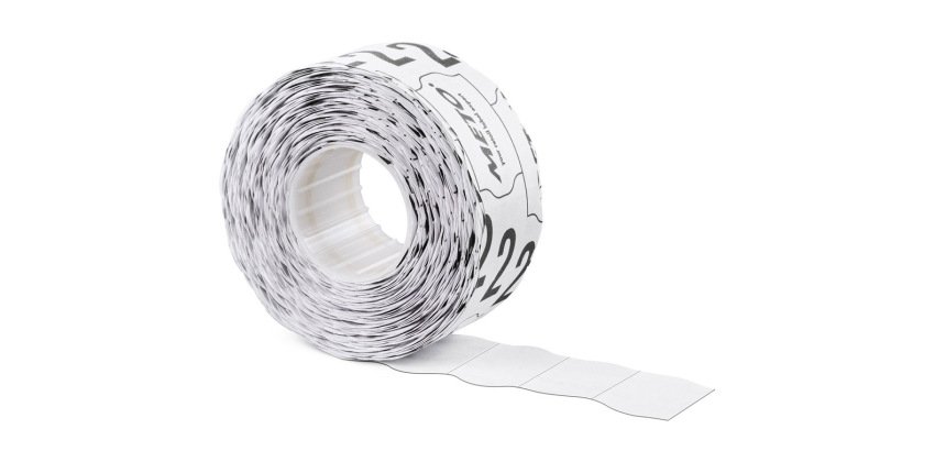 Etiquetas meto onduladas 26x12 mm blanca lisa adhesivo removible rollo de 1000 unidades