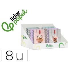 Agenda escolar liderpapel 26-27 espiral oriental diseños surtidos bilingüe 80 g papel fsc expositor 8 unidades
