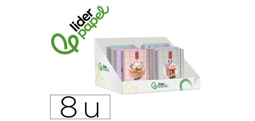 Agenda escolar liderpapel 26-27 espiral oriental diseños surtidos bilingüe 80 g papel fsc expositor 8 unidades