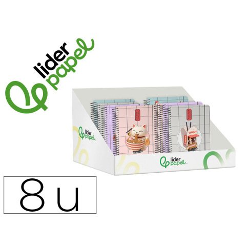 Agenda escolar liderpapel 26-27 espiral oriental diseños surtidos bilingüe 80 g papel fsc expositor 8 unidades