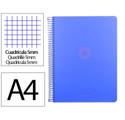 Cuaderno espiral a4 micro antartik tapa foam 120h 90gr cuadro 5mm 5 bandas 4 taladros color azul