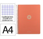 Cuaderno espiral a4 micro antartik tapa foam 120h 90gr cuadro 5mm 5 bandas 4 taladros color coral