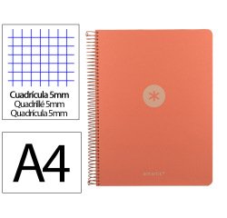 Cuaderno espiral a4 micro antartik tapa foam 120h 90gr cuadro 5mm 5 bandas 4 taladros color coral