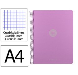Cuaderno espiral a4 micro antartik tapa foam 120h 90gr cuadro 5mm 5 bandas 4 taladros color lavanda