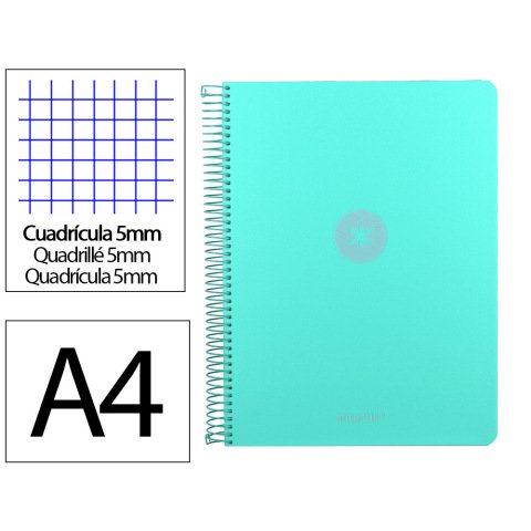 Cuaderno espiral a4 micro antartik tapa foam 120h 90gr cuadro 5mm 5 bandas 4 taladros color menta