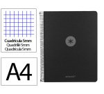 Cuaderno espiral a4 micro antartik tapa foam 120h 90gr cuadro 5mm 5 bandas 4 taladros color negro