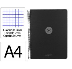 Cuaderno espiral a4 micro antartik tapa foam 120h 90gr cuadro 5mm 5 bandas 4 taladros color negro