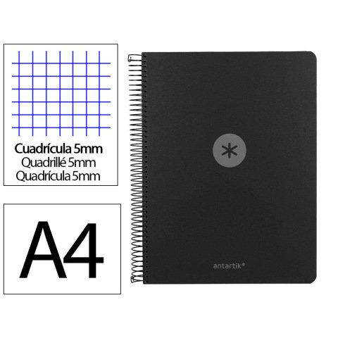 Cuaderno espiral a4 micro antartik tapa foam 120h 90gr cuadro 5mm 5 bandas 4 taladros color negro