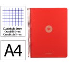 Cuaderno espiral a4 micro antartik tapa foam 120h 90gr cuadro 5mm 5 bandas 4 taladros color rojo