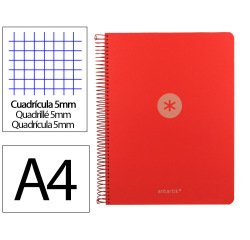 Cuaderno espiral a4 micro antartik tapa foam 120h 90gr cuadro 5mm 5 bandas 4 taladros color rojo
