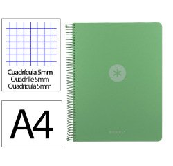 Cuaderno espiral a4 micro antartik tapa foam 120h 90gr cuadro 5mm 5 bandas 4 taladros color verde matcha