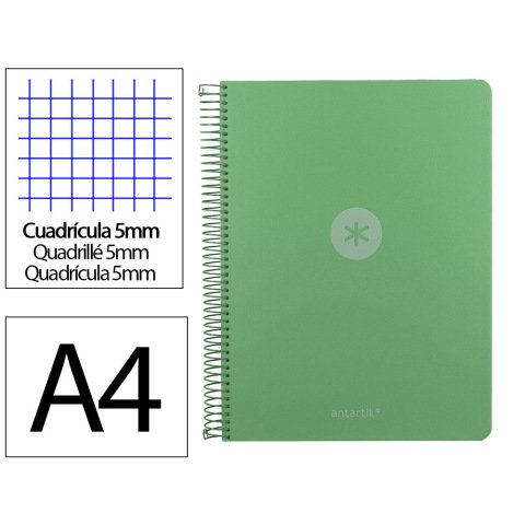 Cuaderno espiral a4 micro antartik tapa foam 120h 90gr cuadro 5mm 5 bandas 4 taladros color verde matcha