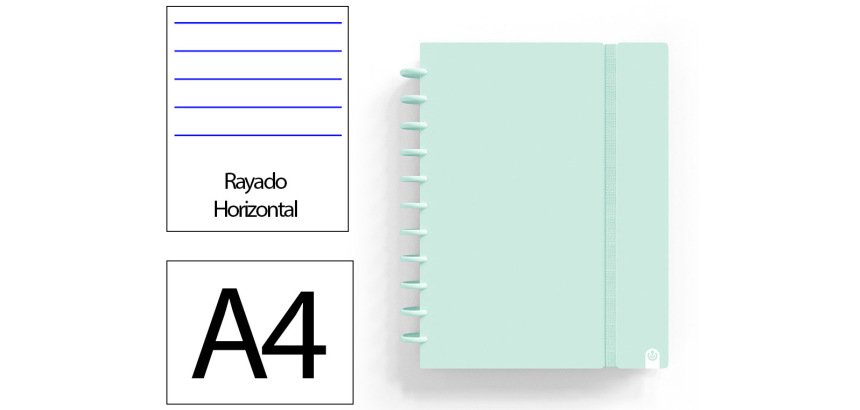 Cuaderno ingeniox foam a4 80h rayado horizontal menta pastel