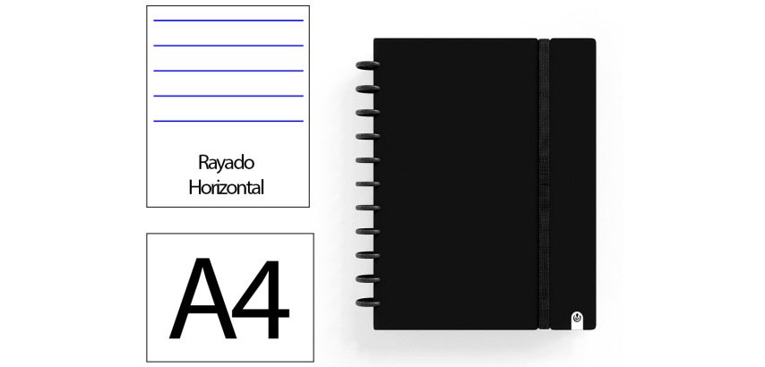 Cuaderno ingeniox foam a4 80h rayado horizontal negro