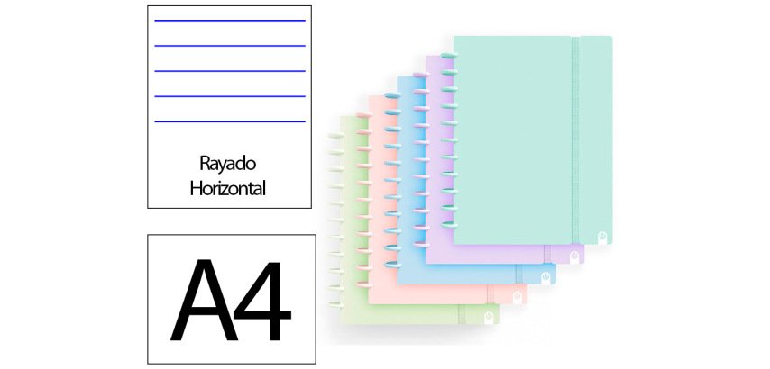 Cuaderno ingeniox foam a4 80h rayado horizontal colores pastel surtidos
