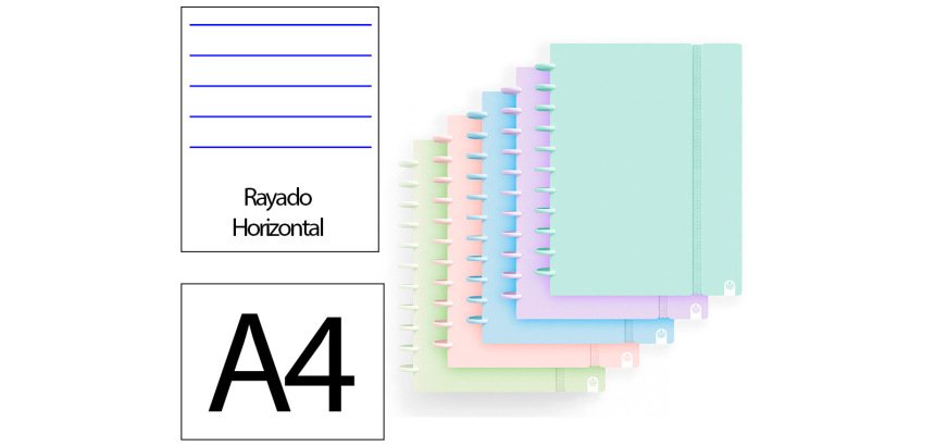 Cuaderno ingeniox foam a4 80h rayado horizontal colores pastel surtidos