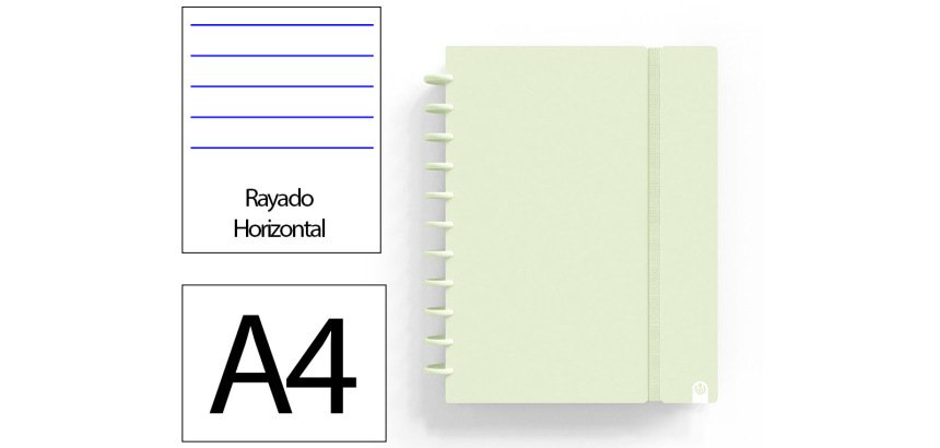 Cuaderno ingeniox foam a4 80h rayado horizontal verde pastel
