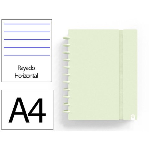 Cuaderno ingeniox foam a4 80h rayado horizontal verde pastel