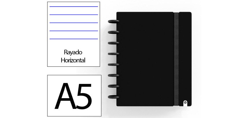 Cuaderno ingeniox foam a5 80h rayado horizontal negro
