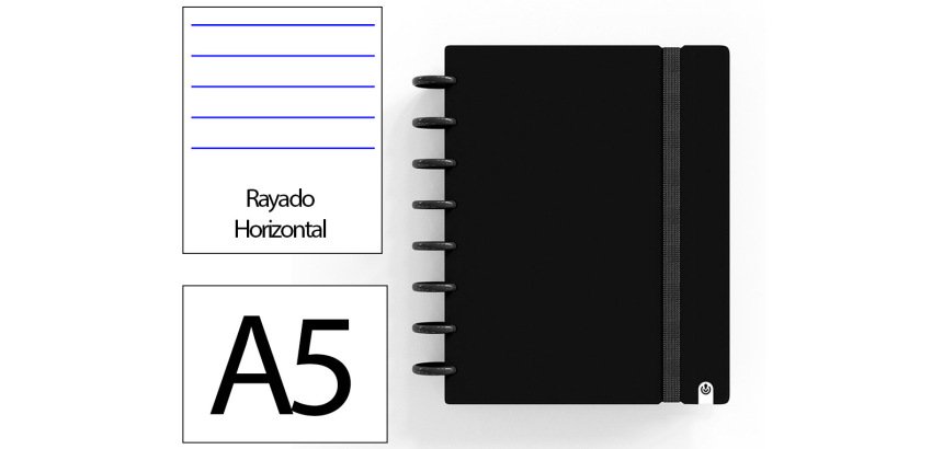 Cuaderno ingeniox foam a5 80h rayado horizontal negro