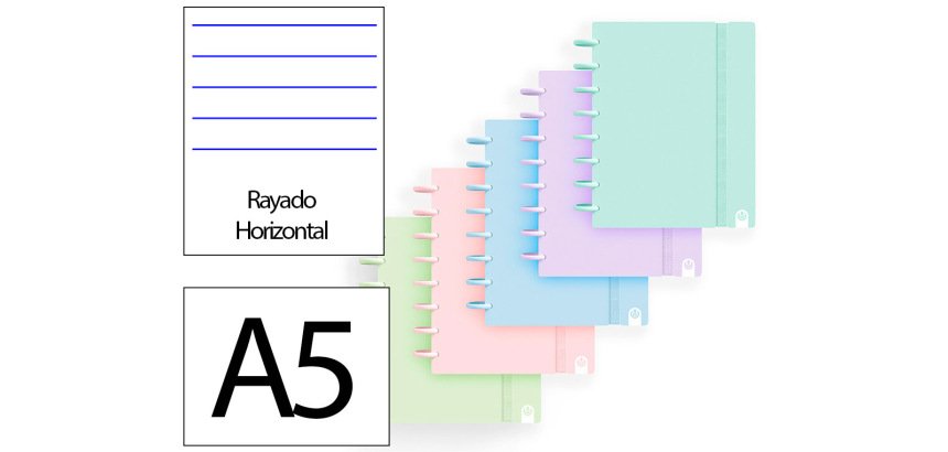 Cuaderno ingeniox foam a5 80h rayado horizontal colores pastel surtidos